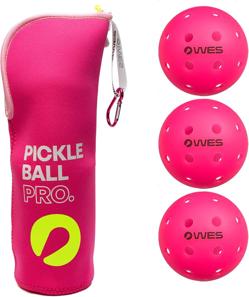 WES Pickleball Ball Holder - with Metal Hook for Fence/Backpack |  Pickleball Pro Neoprene Pickleball Ball Bag | Pickleball Gifts