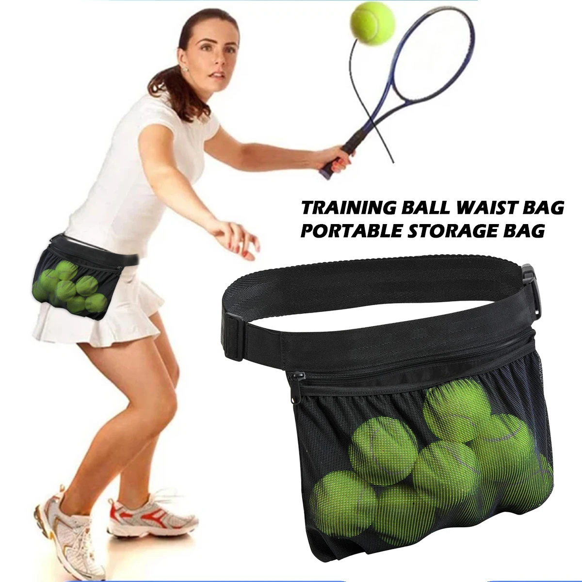 Tennis Ball Holder Adjustable Tennis Ball Waist Bag Sweatproof Mesh Cloth  Ball Pouch Pickleball Training Holding Bag Accessory