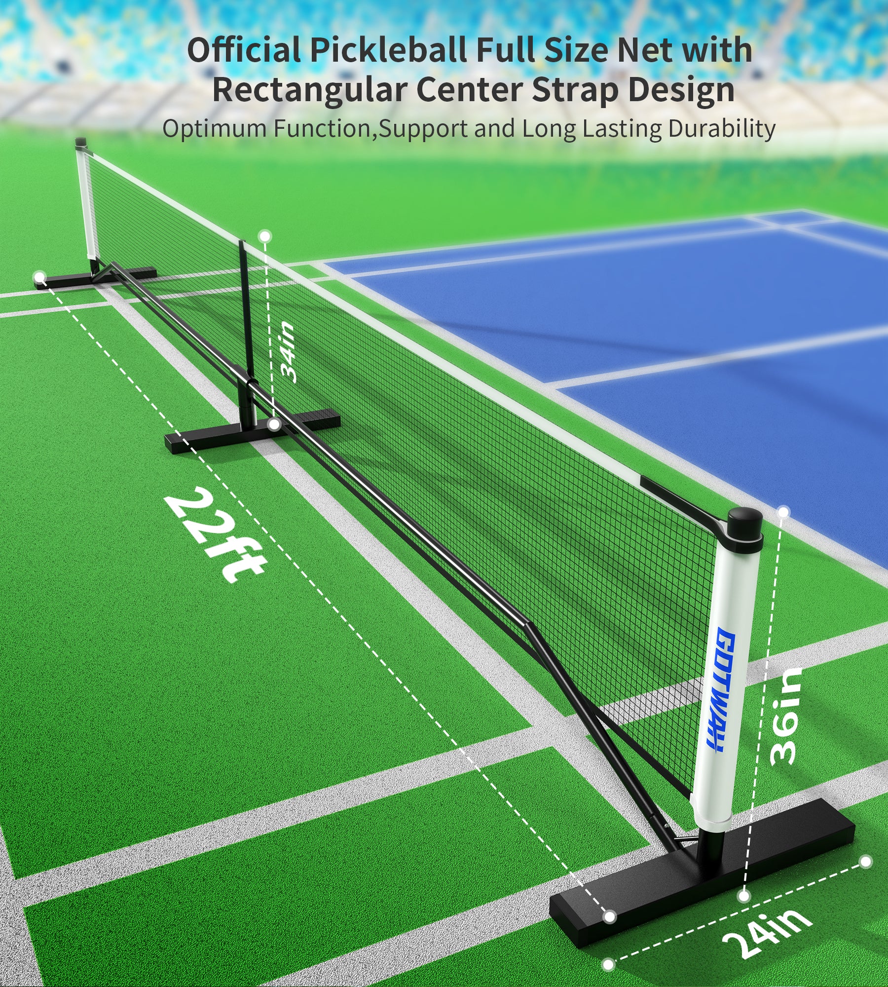 GOTWAH Pickleball Net System with 4 Lightweight Fiberglass ...