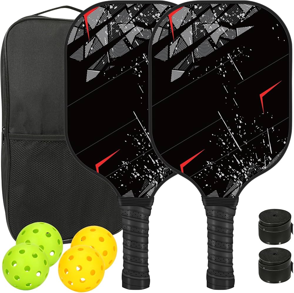 FUNUS Pickleball Paddle Set - Choose 2 Fiberglass or 4 Wood Paddles -  includes 4 40-Hole Pickleballs, Bag, & Options for 4-Pack and 12-Pack Sets  - ...